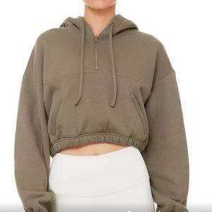 ALO half zip stadium hoodie in Olive
